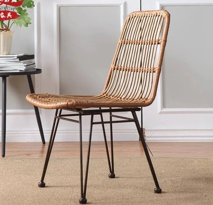 Rattan Woven Dining Chair Iron Frame Balcony Simple Chair Household Furniture