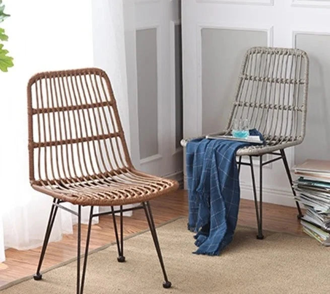 Rattan Woven Dining Chair Iron Frame Balcony Simple Chair Household Furniture