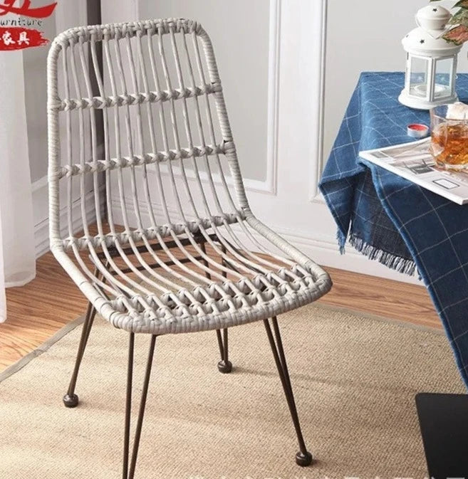 Rattan Woven Dining Chair Iron Frame Balcony Simple Chair Household Furniture