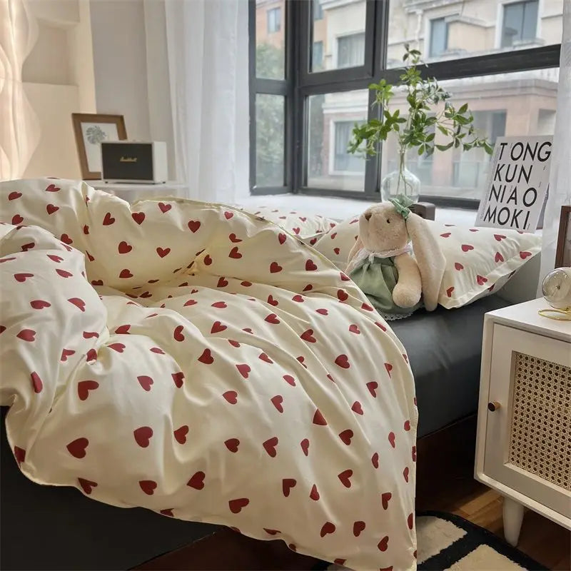 Cute Heart / Cherry Icon Print Bedding Set Duvet Cover Bed Sheets & Pillowcases