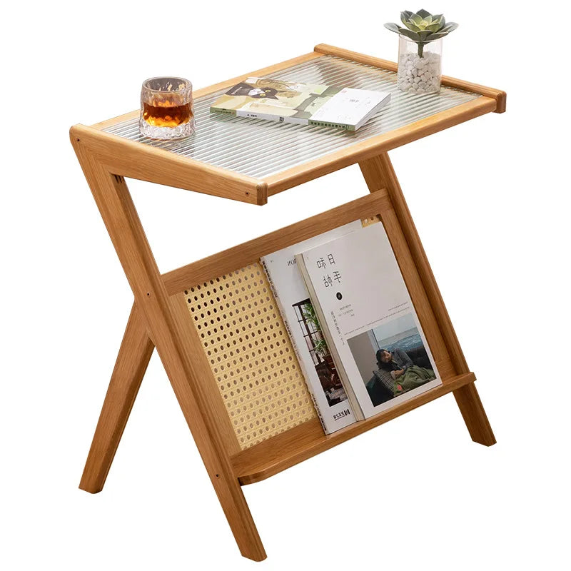 Rattan Side Table Nordic Style Small Coffee Table Modern Glass Table