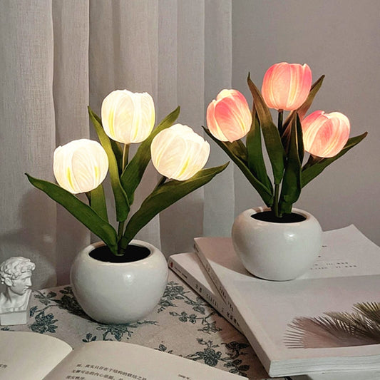 LED Faux Glowing Tulip Lamp Bedside Table Lamp Atmosphere Flower Desk Light Home Decor Fairy Lights