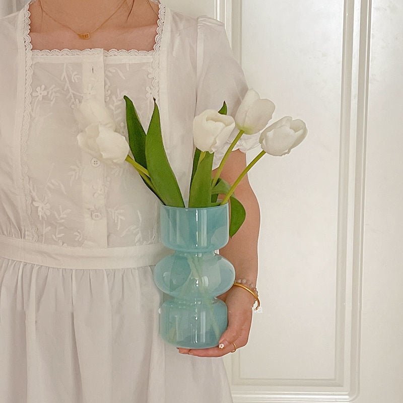 Nordic Pastel Glass Vase Irregular Shape Home Decor