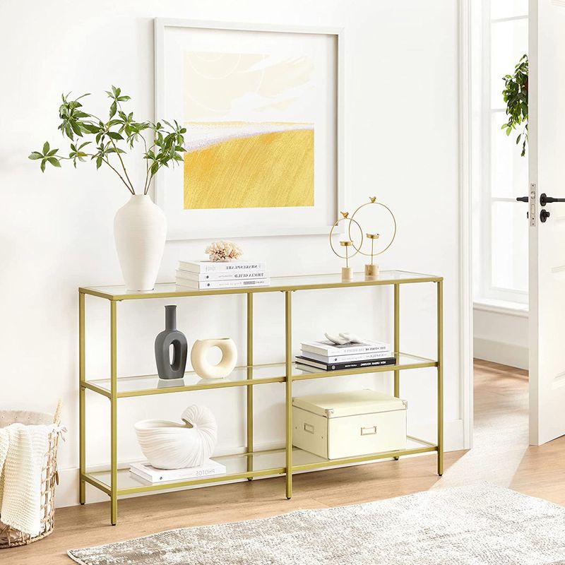 Modern Gold & Glass Console Table Hallway Tiered Shelf Unit Storage End Table